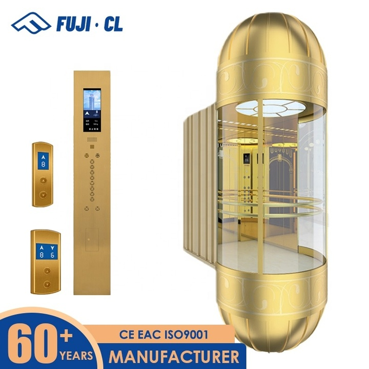FUJICL Public Building Panoramic Elevator 800kg 1.0m/s CE Certified Glass Observation Lift for Museum Library