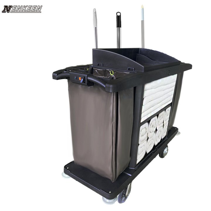Electric Plastic Hotel Service Cart with Laundry Basket for Room Service Housekeeping Hospital Use (300KG Capacity)