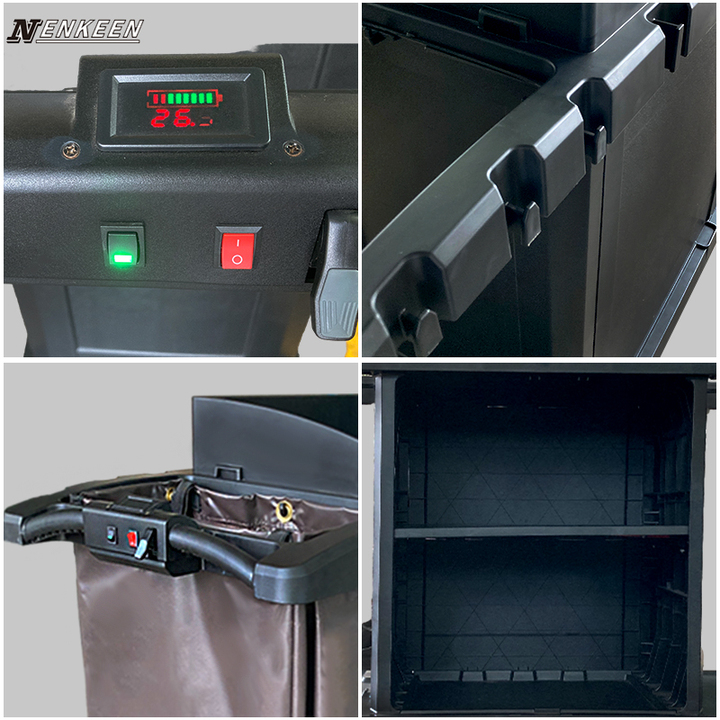Custom Powered Heavy Duty Plastic Electric Housekeeping Cart for Hotel Room Service and Dining with OEM Manufacturing