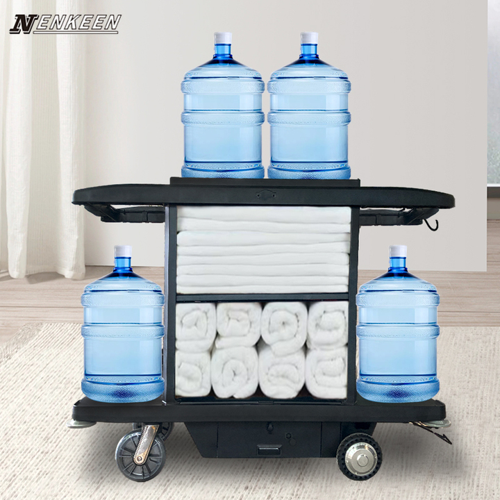 Custom Powered Heavy Duty Plastic Electric Housekeeping Cart for Hotel Room Service and Dining with OEM Manufacturing