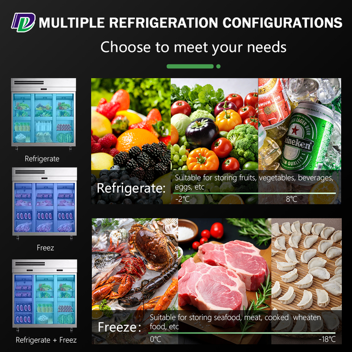 Professional Commercial Kitchen Fridge Upright Doors Freezer Double Door Stainless Steel Freezer Refrigerator