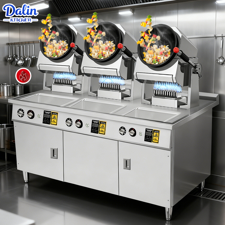 3 Heads Factory Direct Seller Automatic Fried Rice Wok Cooking Machine Commercial Restaurant Equipment Rice Cooker with Cabinet
