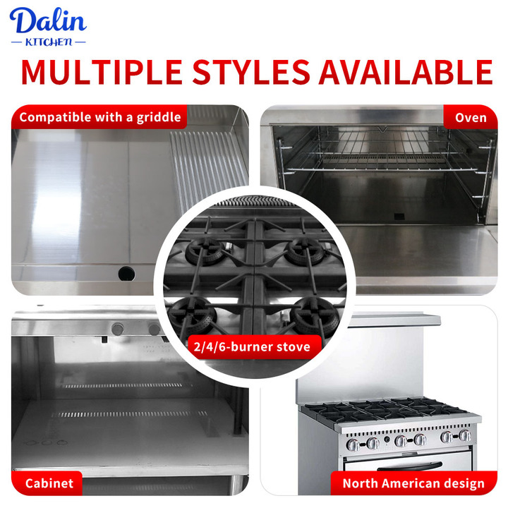 Smart Automatic 4 Burner Gas Stove North American Design Gas Burner Oven Combination Kitchen Equipment for Restaurants