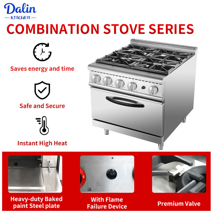 Smart Automatic 4 Burner Gas Stove North American Design Gas Burner Oven Combination Kitchen Equipment for Restaurants