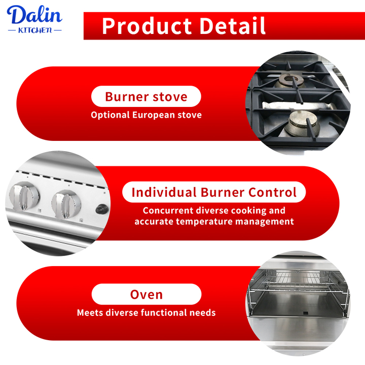 Smart Automatic 4 Burner Gas Stove North American Design Gas Burner Oven Combination Kitchen Equipment for Restaurants
