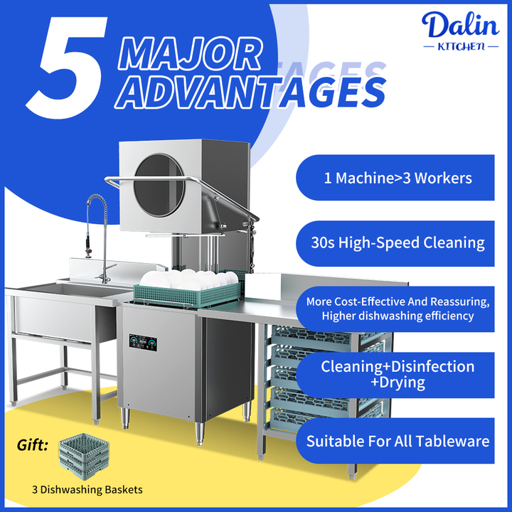 Digital Control Commercial Dishwasher Energy Efficient and Fully Automated Hood-Type Commercial Dishwasher for Restaurants