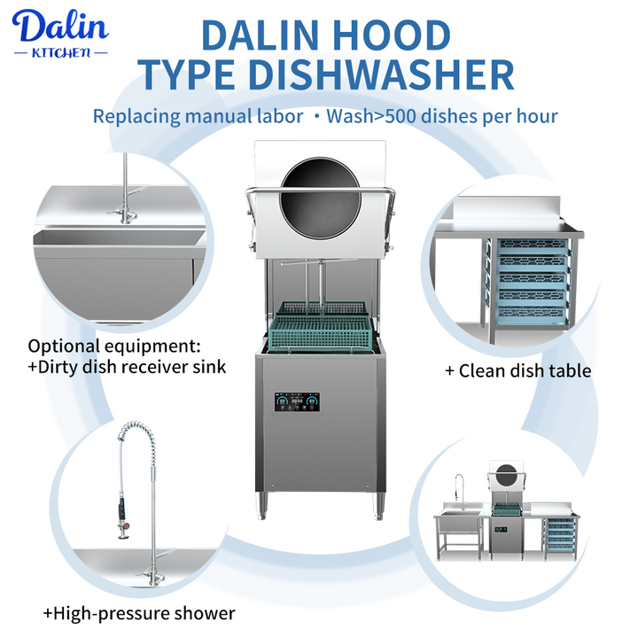 Digital Control Commercial Dishwasher Energy Efficient and Fully Automated Hood-Type Commercial Dishwasher for Restaurants