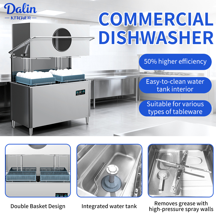 Digital Control Commercial Dishwasher Energy Efficient and Fully Automated Hood-Type Commercial Dishwasher for Restaurants