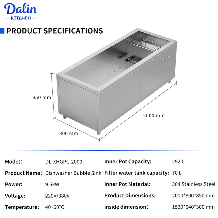 Stainless Steel Dishwasher Machine with Water Circulation Electric Commercial Industrial Bubble Pool Dishwasher for Kitchen Sink