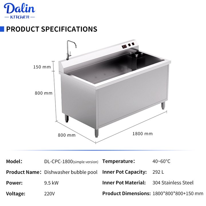 Stainless Steel Dishwasher Machine with Water Circulation Electric Commercial Industrial Bubble Pool Dishwasher for Kitchen Sink