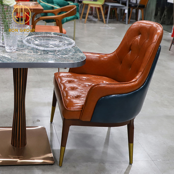 Wholesale Luxury High-End Italian Style Modern Restaurant Home Furniture Real Leather Dining Chair with Metal Leg Outdoor Use