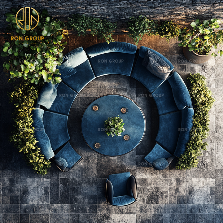 High-end Customized Outdoor Patio Restaurant Furniture Round Table Chair Velvet Sectional Booth Seating Garden Sofa Sets