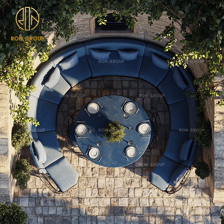 High-end Customized Outdoor Patio Restaurant Furniture Round Table Chair Velvet Sectional Booth Seating Garden Sofa Sets