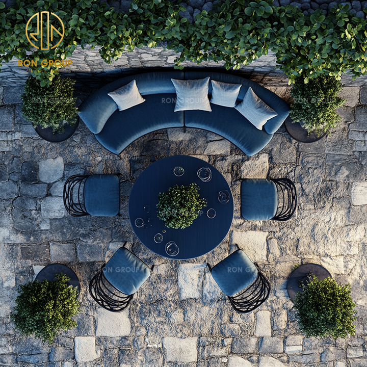 High-end Customized Outdoor Patio Restaurant Furniture Round Table Chair Velvet Sectional Booth Seating Garden Sofa Sets