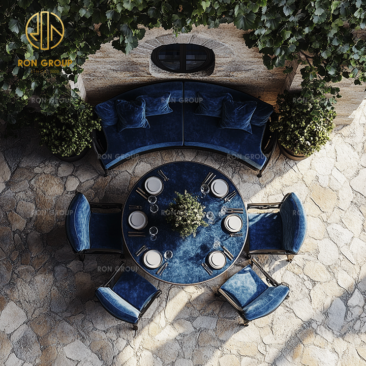 High-end Customized Outdoor Patio Restaurant Furniture Round Table Chair Velvet Sectional Booth Seating Garden Sofa Sets