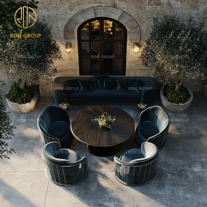 High-end Customized Outdoor Patio Restaurant Furniture Round Table Chair Velvet Sectional Booth Seating Garden Sofa Sets