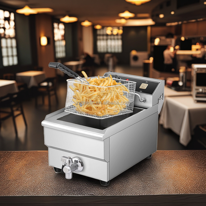 10L Household Electric Deep Fryer Single-Tank Non-Gas with Oil Outlet Valve for Restaurants and Food Shops