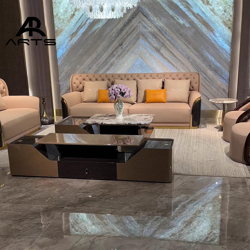 High-end Genuine Leather Sofa Luxury Living Room Furniture Customized Sofa for Home Villa Use