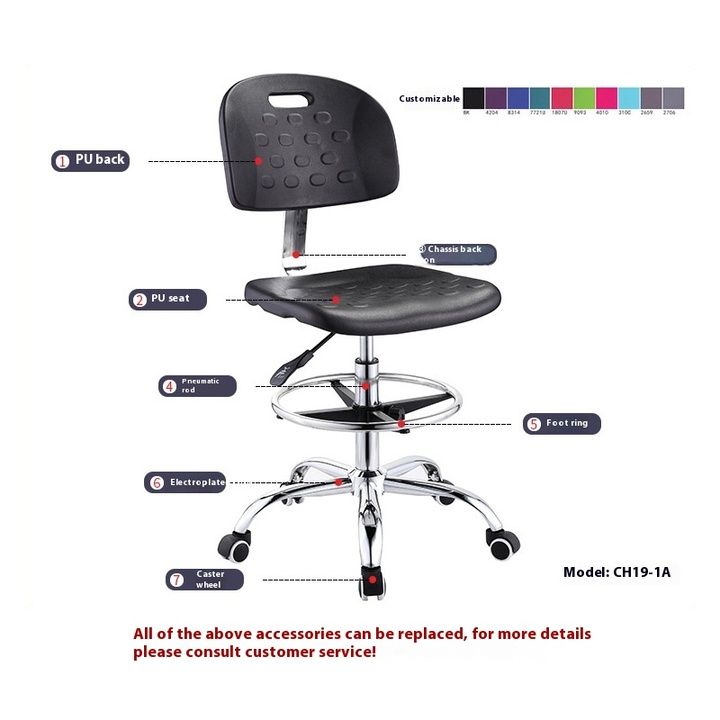 Adjustable Anti-Static Laboratory Chair with PU Backrest and Metal Rotary Lifting Bar for Workshops and Laboratories