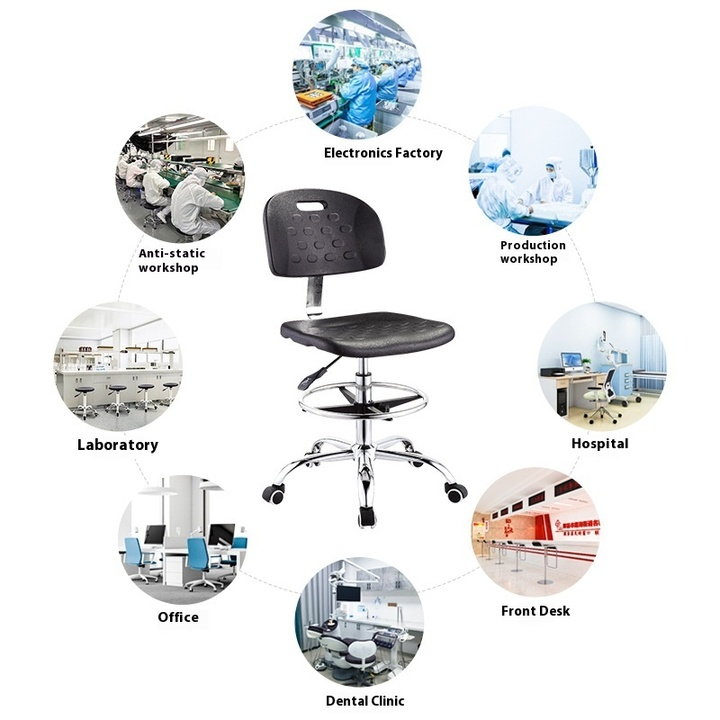 Adjustable Anti-Static Laboratory Chair with PU Backrest and Metal Rotary Lifting Bar for Workshops and Laboratories