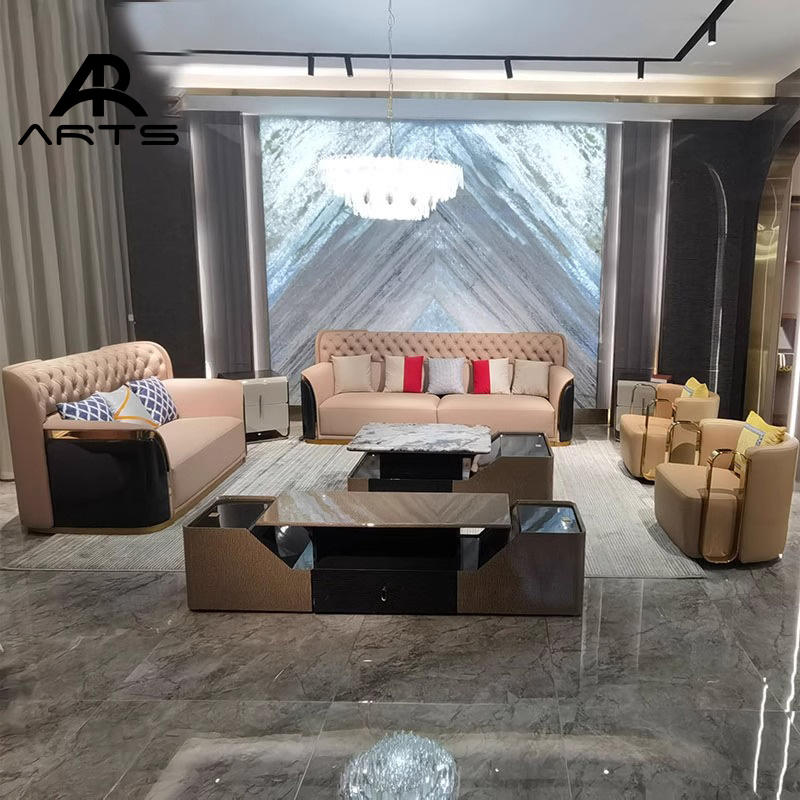 High-end Genuine Leather Sofa Luxury Living Room Furniture Customized Sofa for Home Villa Use