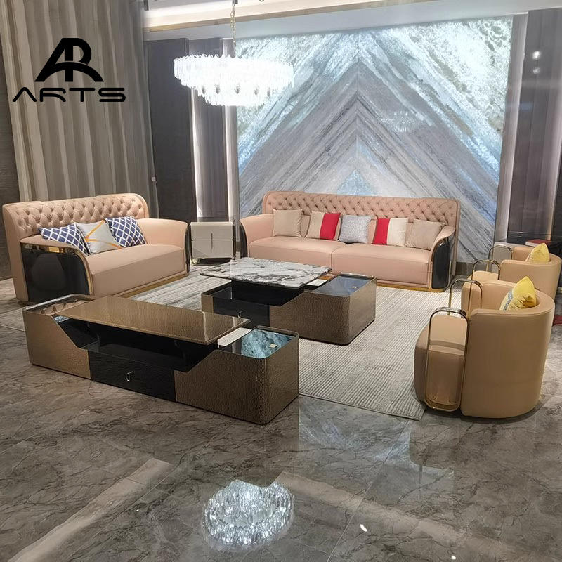 High-end Genuine Leather Sofa Luxury Living Room Furniture Customized Sofa for Home Villa Use
