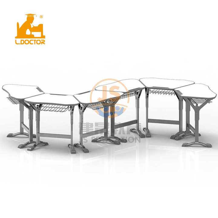 Modern Adjustable Metal Trapezoid Desk Table for University School & Classroom Combined Feature