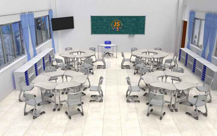 Modern Adjustable Metal Trapezoid Desk Table for University School & Classroom Combined Feature