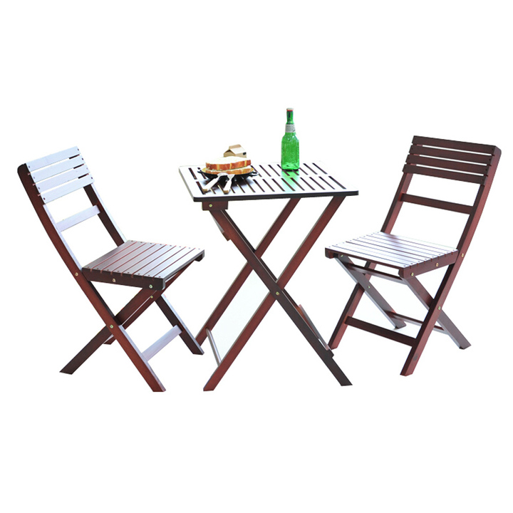 Vibrant Color Options Folding Garden Set New Zealand Pine Wood 2 Chair Table Portable Outdoor Furniture for Small Patio Balcony