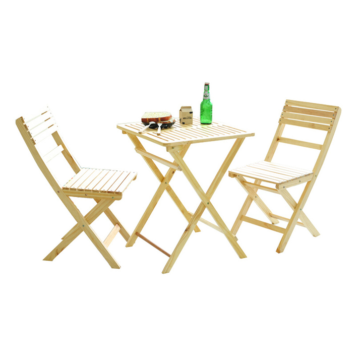 Vibrant Color Options Folding Garden Set New Zealand Pine Wood 2 Chair Table Portable Outdoor Furniture for Small Patio Balcony
