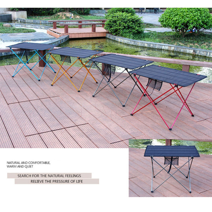 Modern Portable Outdoor Aluminium Dining Table Roll Folding Design Lightweight and Durable for Camping Hotel and Bedroom Use