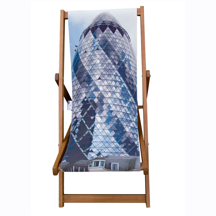 Portable Picture-Printed Wooden Deck Chair Garden Beach Seaside Stripe Recliner for Sunny Beach Days