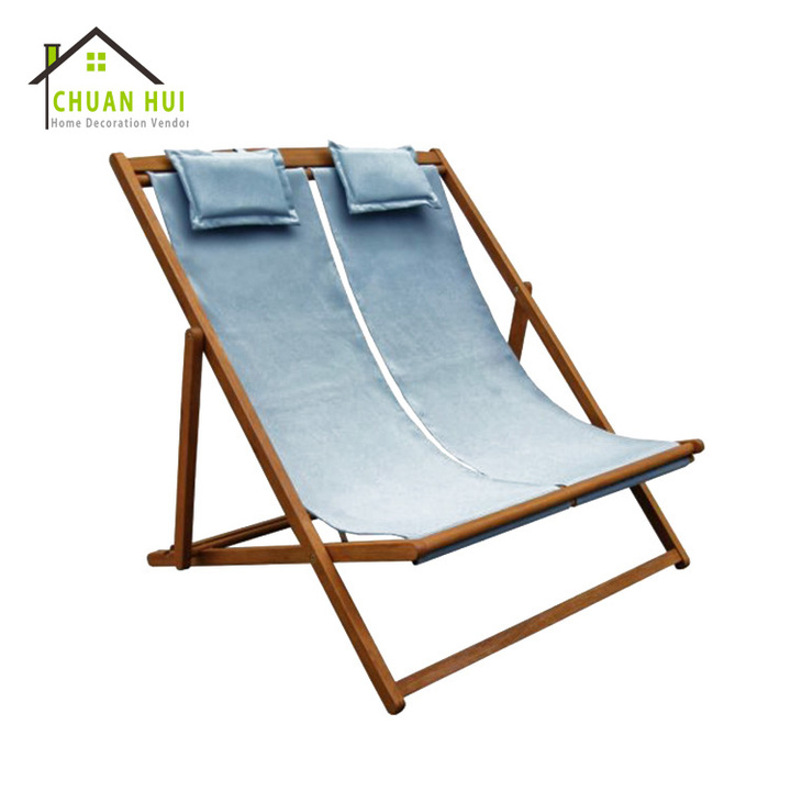 New Design Double Seat Portable and Foldable Wood Deck Chair for Outdoor Furniture Use in Hotels Parks and Halls
