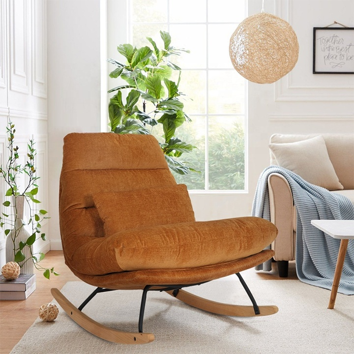 Nordic Modern Luxury Single Recliner Chair Soft Synthetic Leather Rocking Lounge Sofa for Adults Durable Home Office Living Room