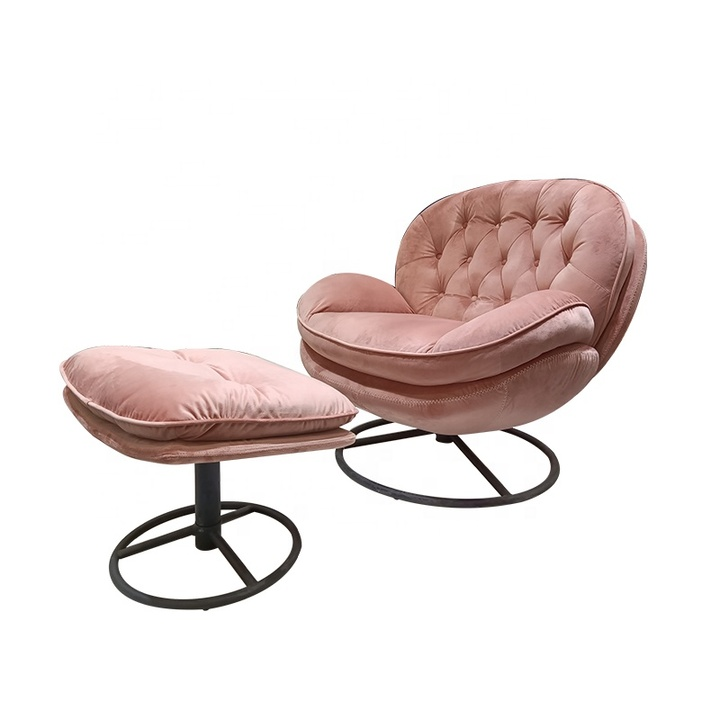 Wholesale Modern Comfortable Pink Tufted Swivel Lounge Chair with Footrest for Dining Home Office Hotel Use