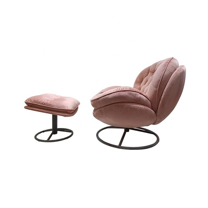 Wholesale Modern Comfortable Pink Tufted Swivel Lounge Chair with Footrest for Dining Home Office Hotel Use