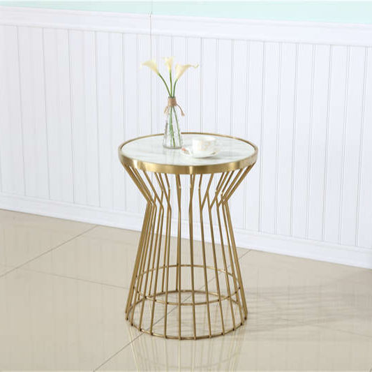 WSE6001 Luxury Modern Stainless Steel Metal Legs Small Round Coffee Tables Modern Round White Side Table Marble Top Side Table