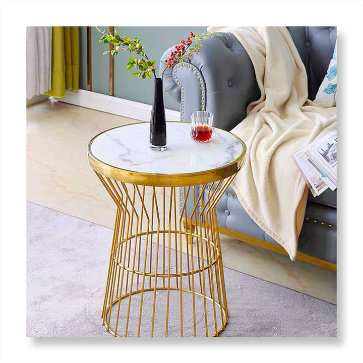 WSE6001 Luxury Modern Stainless Steel Metal Legs Small Round Coffee Tables Modern Round White Side Table Marble Top Side Table