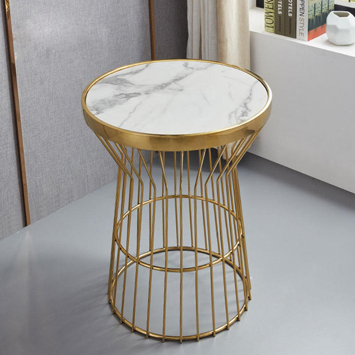 WSE6001 Luxury Modern Stainless Steel Metal Legs Small Round Coffee Tables Modern Round White Side Table Marble Top Side Table