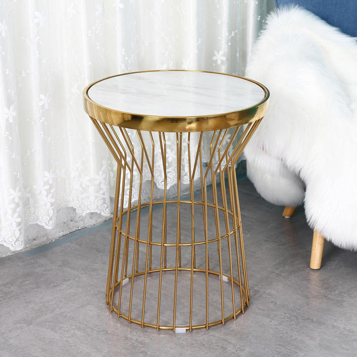 WSE6001 Luxury Modern Stainless Steel Metal Legs Small Round Coffee Tables Modern Round White Side Table Marble Top Side Table