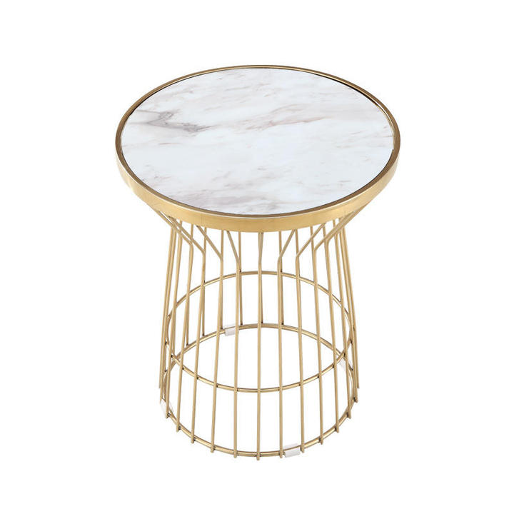 WSE6001 Luxury Modern Stainless Steel Metal Legs Small Round Coffee Tables Modern Round White Side Table Marble Top Side Table