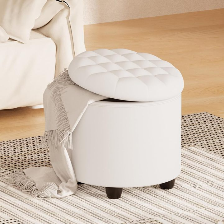 Upholstered Button Tufted Round Ottoman Storage Design with Removable Lid Ideal Footstool for Vanity Living Room