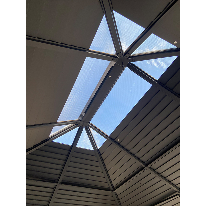 New Design Outdoor Garden Big Size Gazebo With Metal Roof Wooden Grain Color