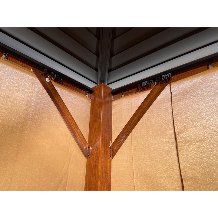 New Design Outdoor Garden Big Size Gazebo With Metal Roof Wooden Grain Color