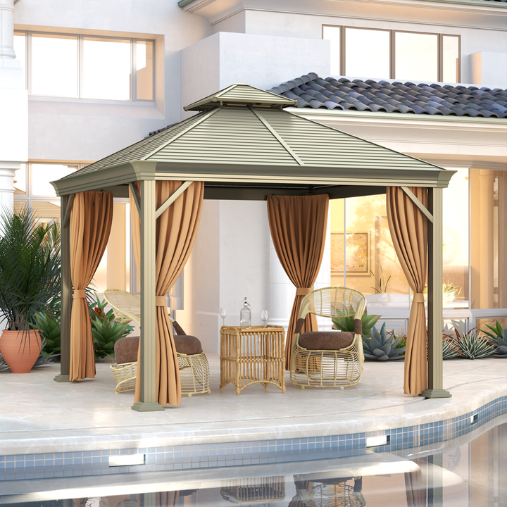European Style Aluminum Alloy Leisure Pavilion Beach Patio Bamboo Gazebo With Double Roof Gazebo Tent 3x3