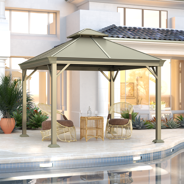 European Style Aluminum Alloy Leisure Pavilion Beach Patio Bamboo Gazebo With Double Roof Gazebo Tent 3x3