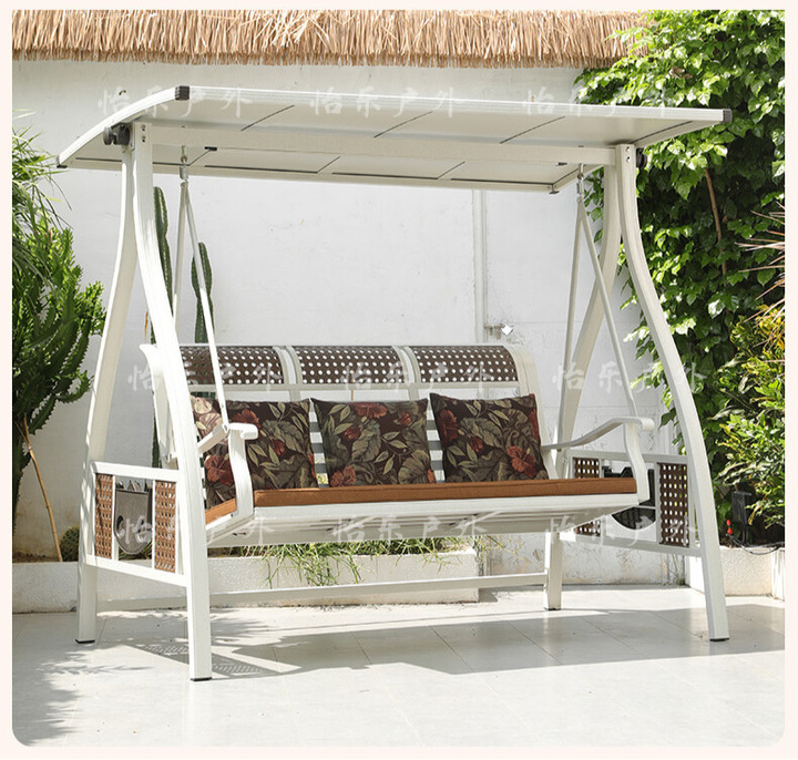Patio Aluminum Outdoor PE Woven Rattan Swing Chair Three Seat / Two Seat for Garden Villa Courtyards Apartment Resort Beach