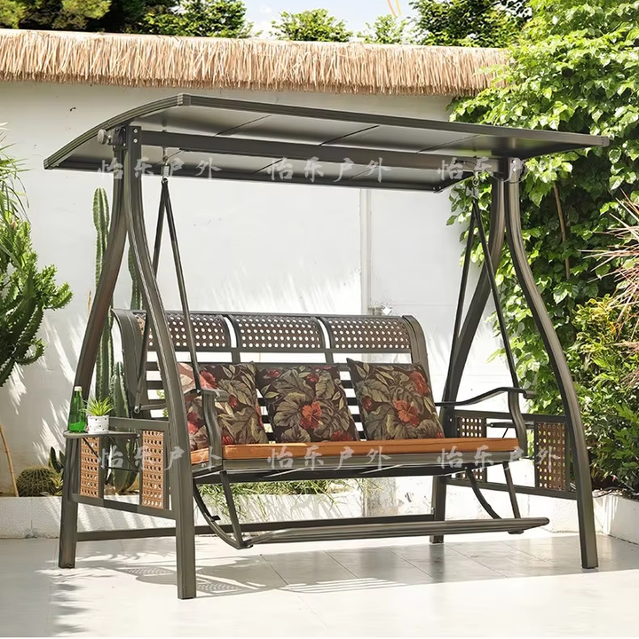 Patio Aluminum Outdoor PE Woven Rattan Swing Chair Three Seat / Two Seat for Garden Villa Courtyards Apartment Resort Beach