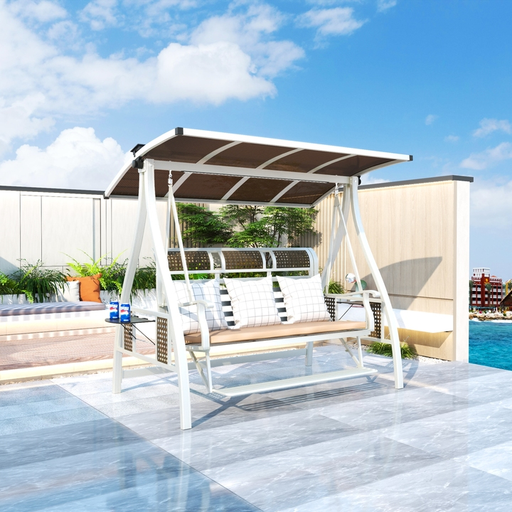 Patio Aluminum Outdoor PE Woven Rattan Swing Chair Three Seat / Two Seat for Garden Villa Courtyards Apartment Resort Beach