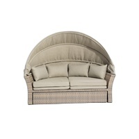 Garden Furniture Rattan Round Bed with Canopy Leisure Wicker Sunbed Daybed